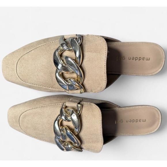 Madden Girl Women's Tan Faux Leather Squireee Mule Gold Chain Size 8.5 - Picture 4 of 8